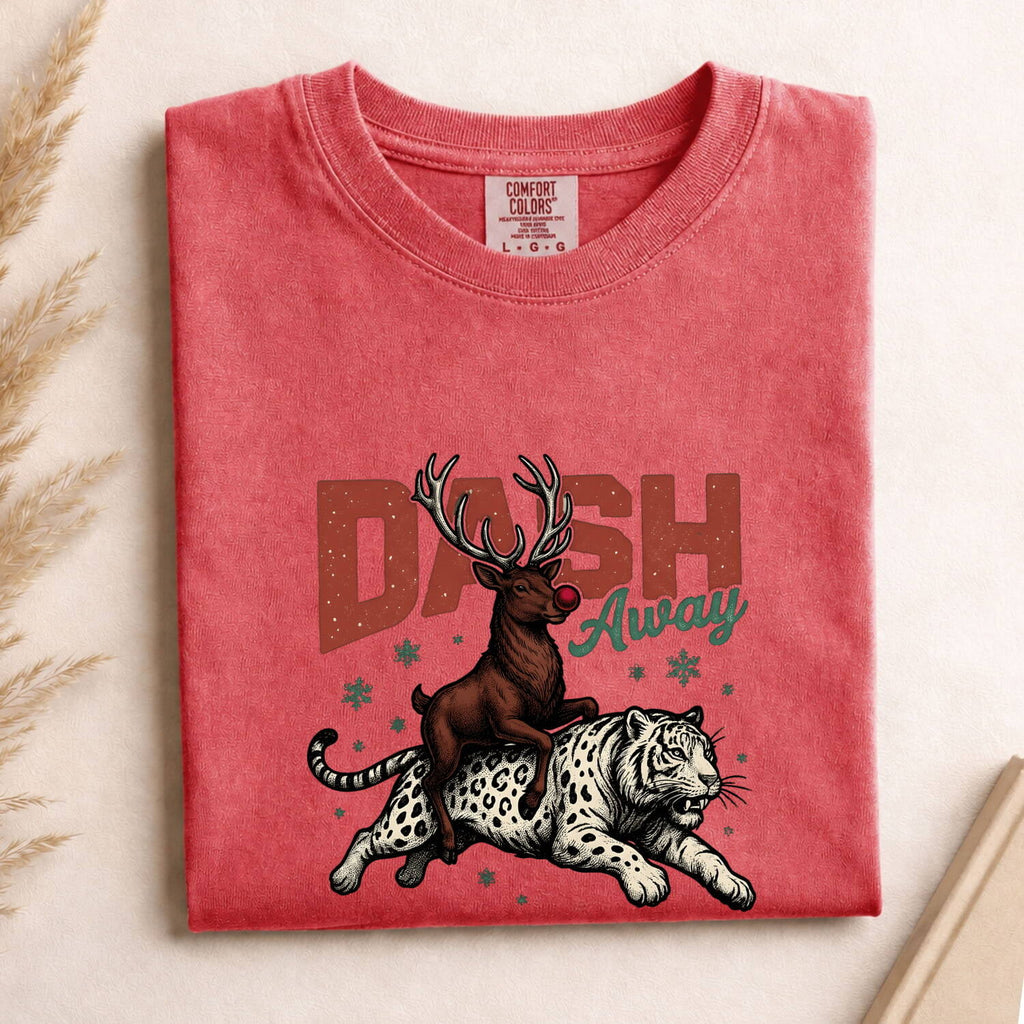 Christmas Cat Shirt for Women – Antique Vintage Elk Frost Feline Outline Graphic Tee