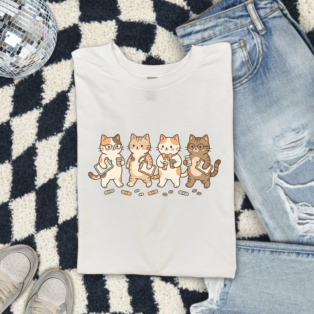 Nurse Cat Shirt for Women – Kawaii Pastel Clipboard Cute Creatures Graphic Tee