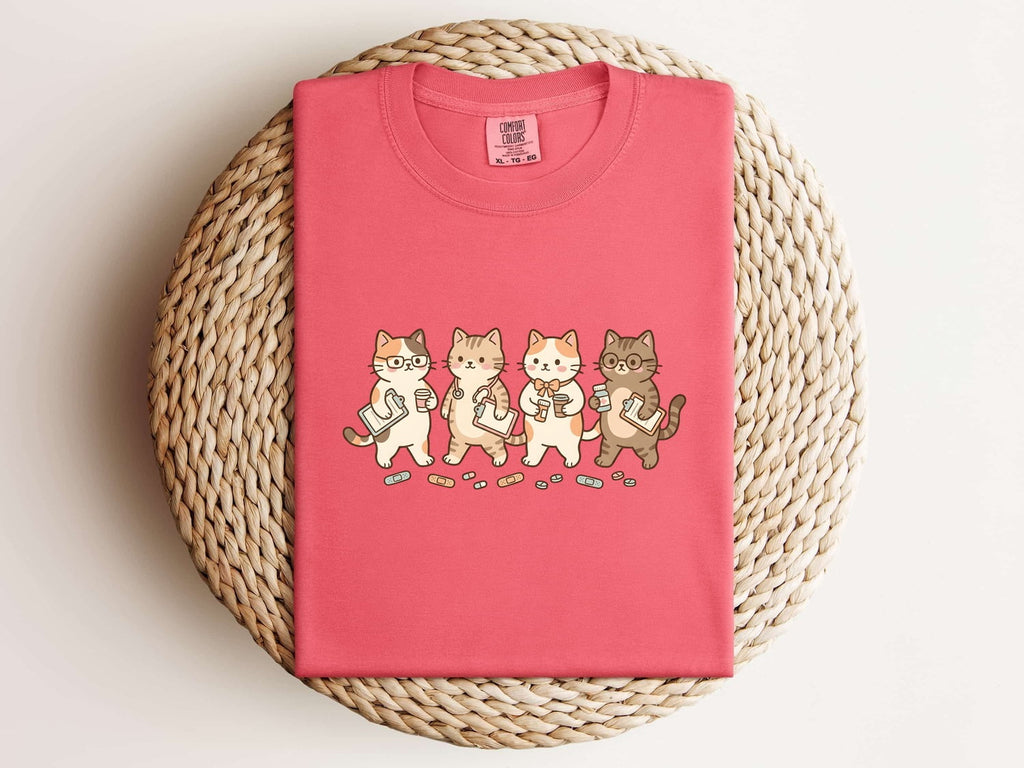 Nurse Cat Shirt for Women – Kawaii Pastel Clipboard Cute Creatures Graphic Tee