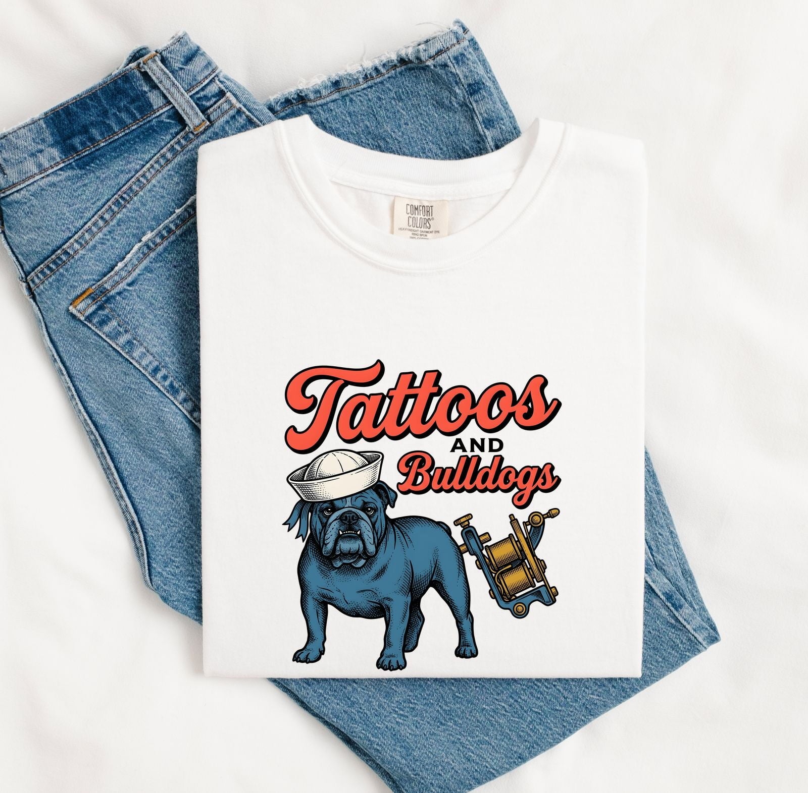 Bulldog Sailor Shirt for Women – Vintage Retro Tattoo Machine Dog Graphic Tee