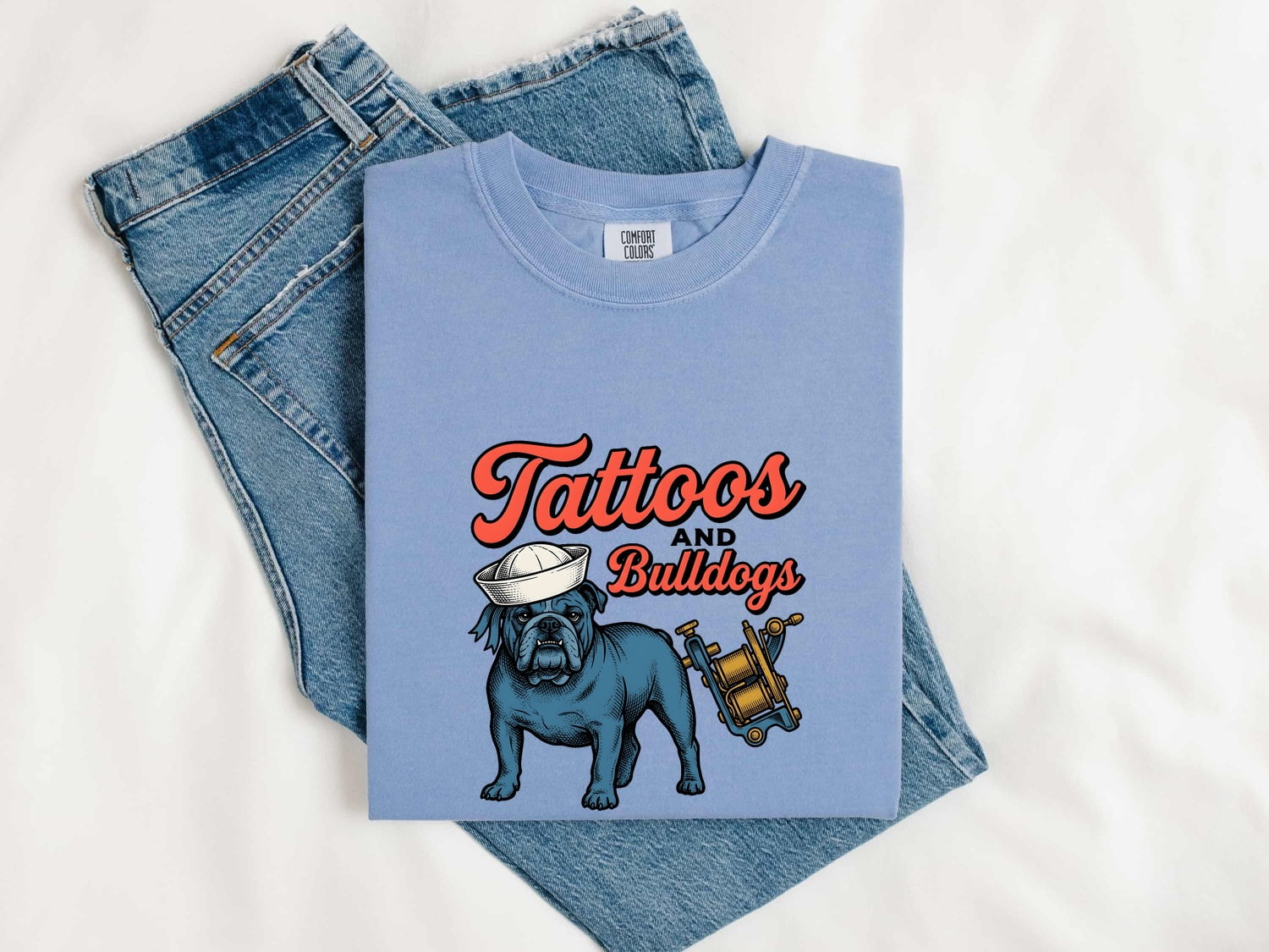 Bulldog Sailor Shirt for Women – Vintage Retro Tattoo Machine Dog Graphic Tee