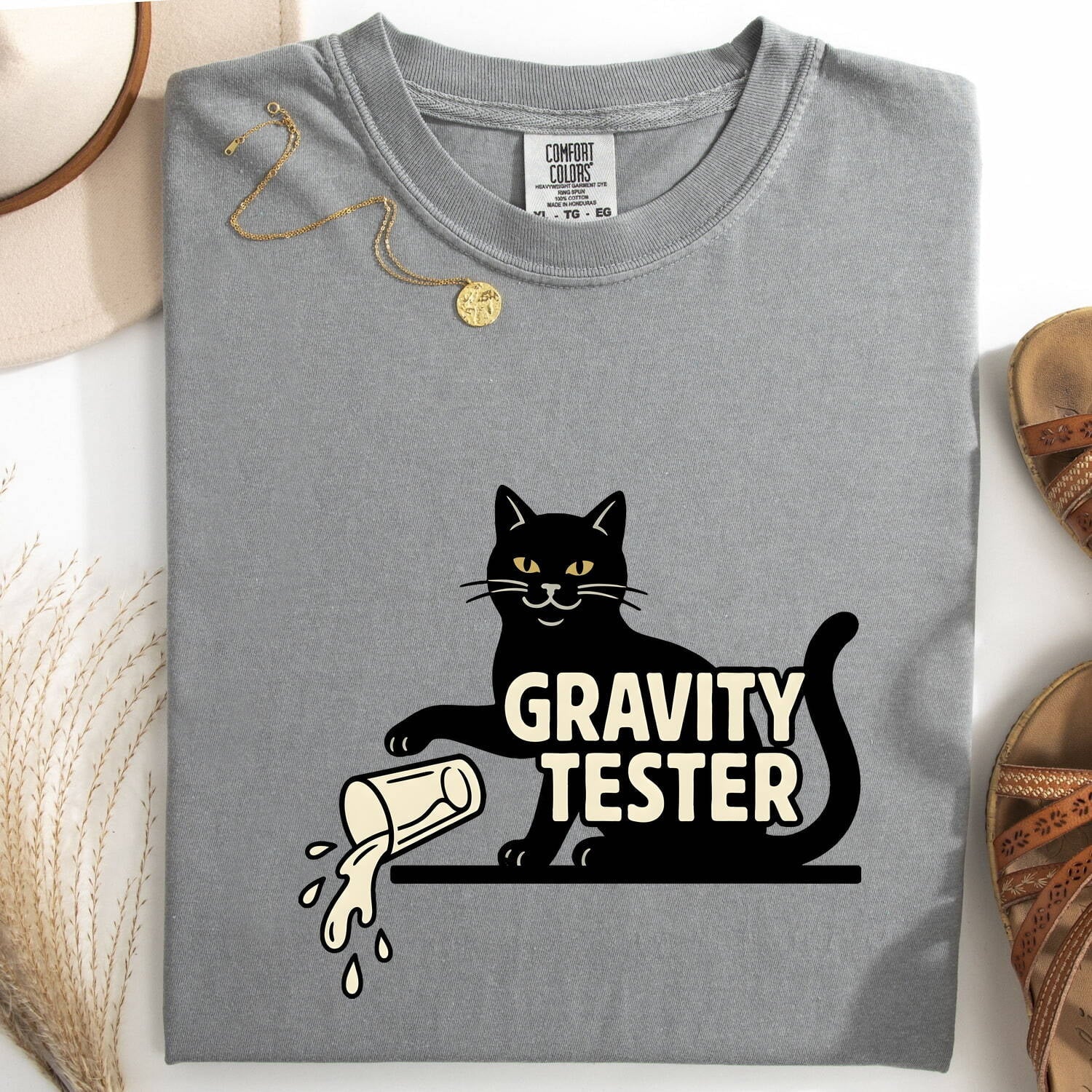 Midnight Cat Shirt for Women – Funny Parody Cartoon Knocked Over Glass Graphic Tee