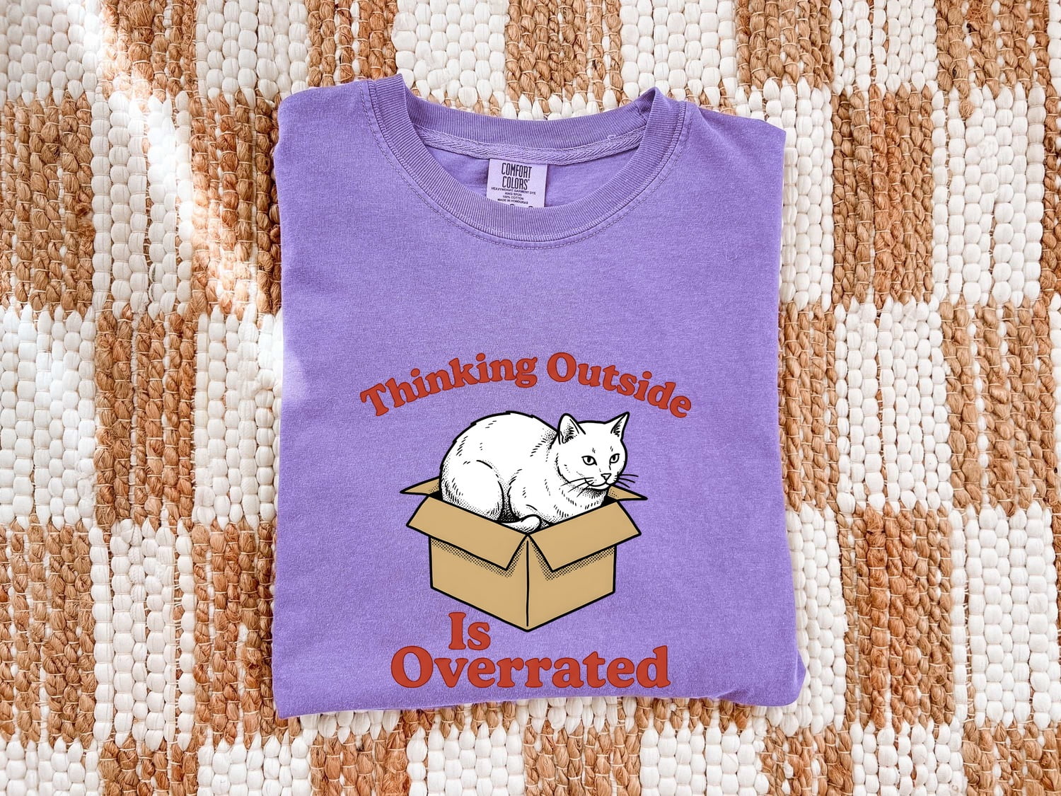 Cat Box Shirt for Women – Funny Vintage Hand Drawn Cardboard Box Graphic Tee