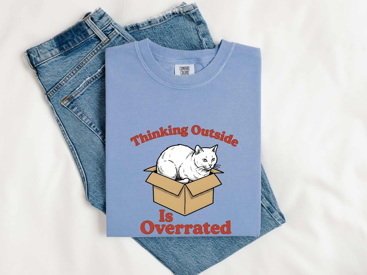 Cat Box Shirt for Women – Funny Vintage Hand Drawn Cardboard Box Graphic Tee