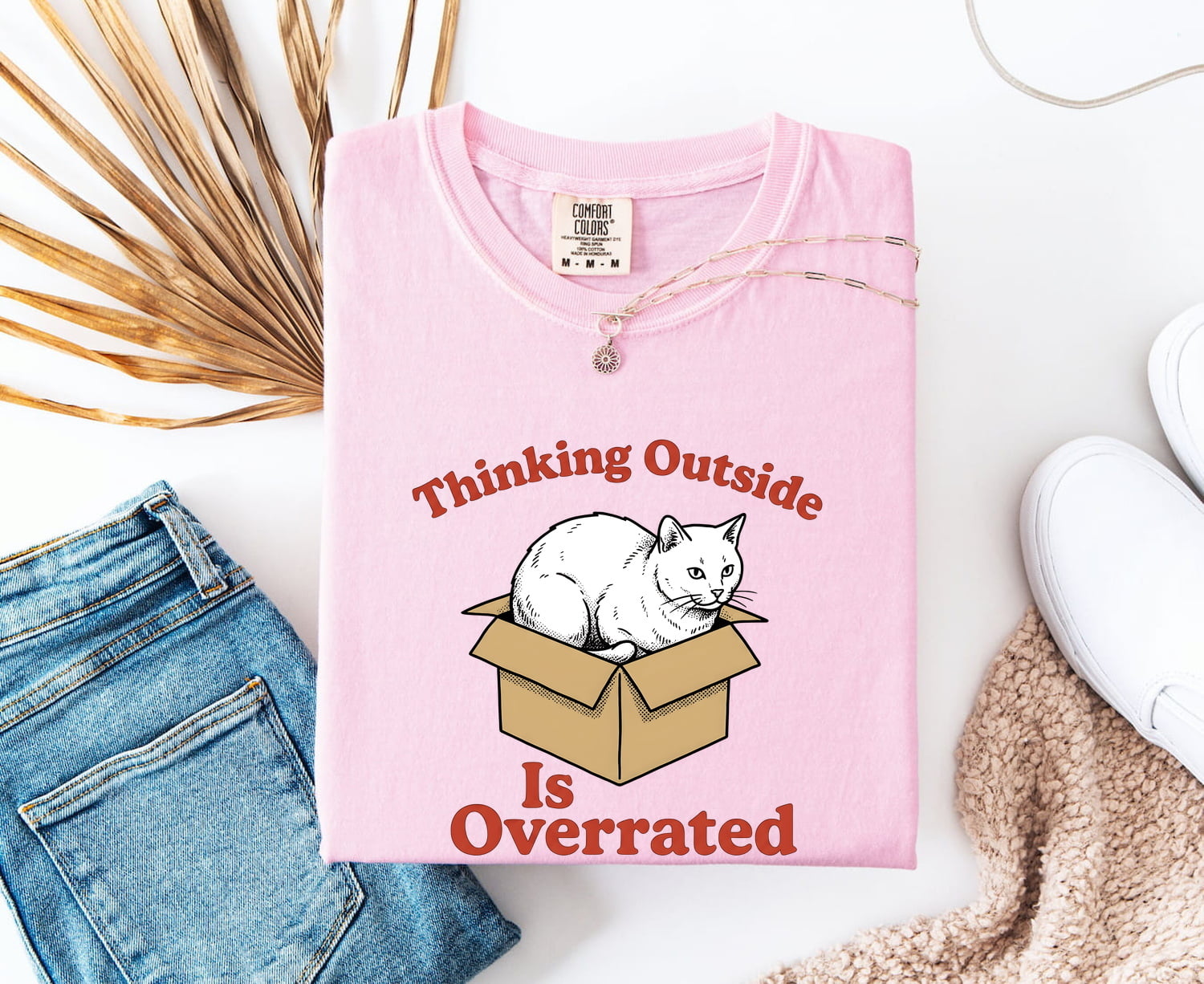 Cat Box Shirt for Women – Funny Vintage Hand Drawn Cardboard Box Graphic Tee