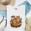 Orange Tabby Shirt for Women – Retro Floral Toadstool Nature Kitten Graphic Tee