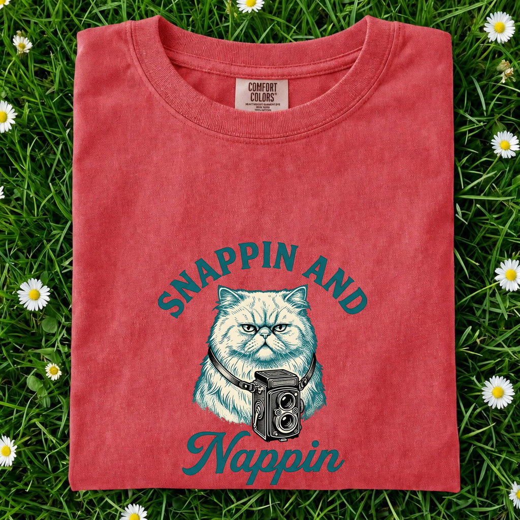 Persian Cat Shirt for Women – Antique Vintage Analog Camera Outline Graphic Tee