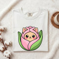 Cat Bouquet Shirt for Women – Whimsical Floral Illustrated Sprigs Kitty Graphic Tee