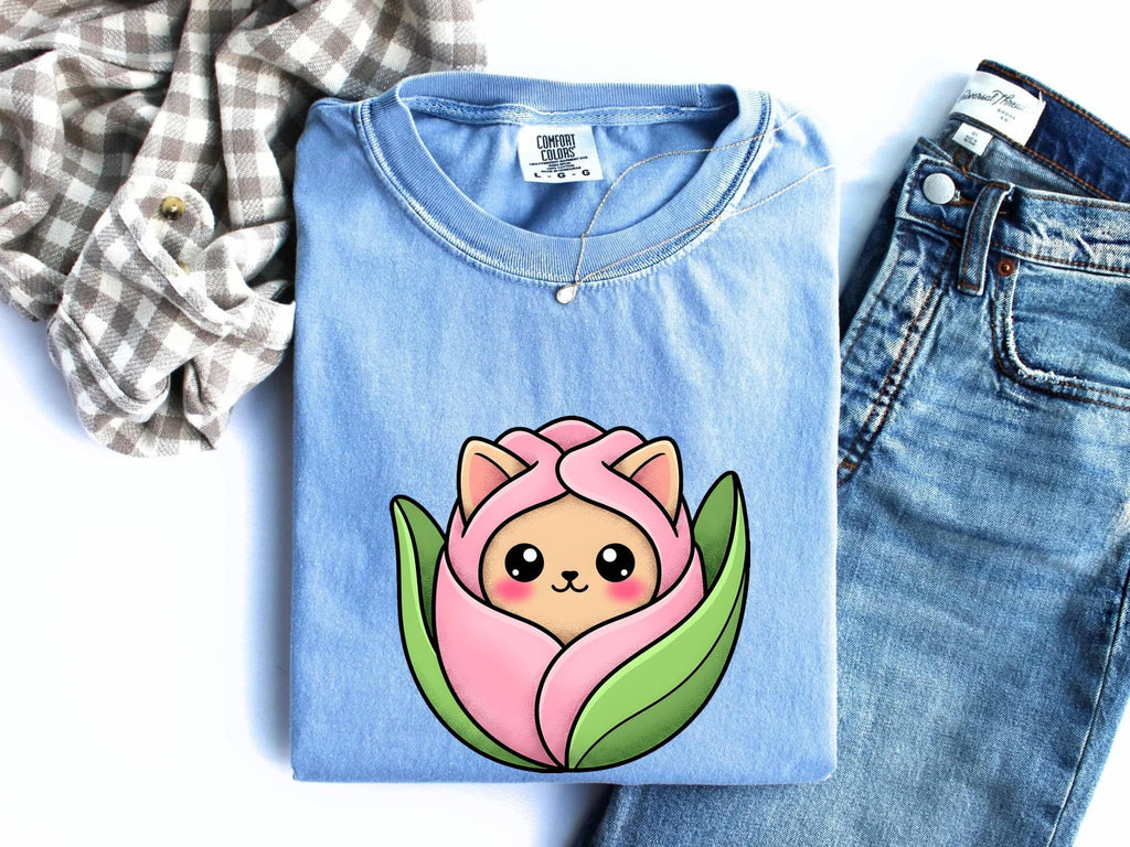 Cat Bouquet Shirt for Women – Whimsical Floral Illustrated Sprigs Kitty Graphic Tee