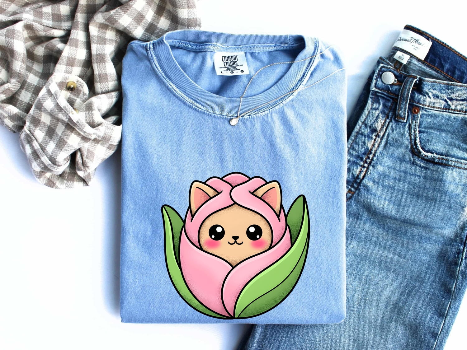 Cat Bouquet Shirt for Women – Whimsical Floral Illustrated Sprigs Kitty Graphic Tee