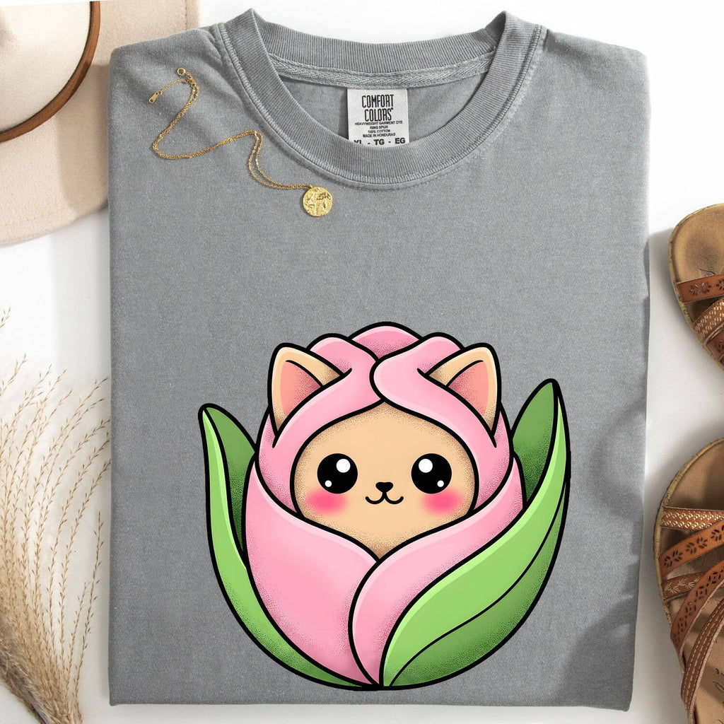Cat Bouquet Shirt for Women – Whimsical Floral Illustrated Sprigs Kitty Graphic Tee
