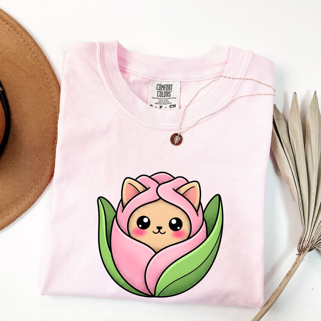 Cat Bouquet Shirt for Women – Whimsical Floral Illustrated Sprigs Kitty Graphic Tee