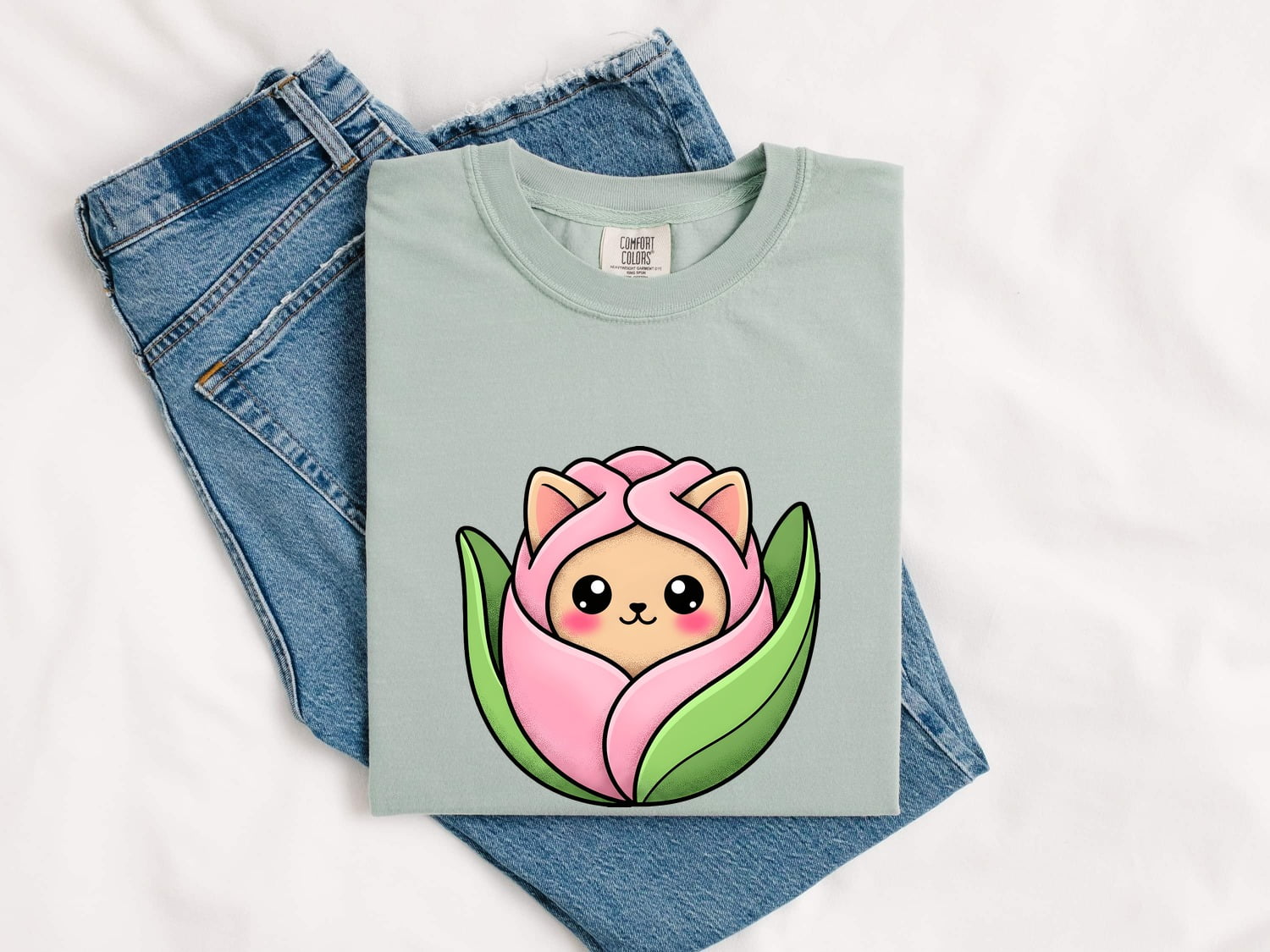 Cat Bouquet Shirt for Women – Whimsical Floral Illustrated Sprigs Kitty Graphic Tee