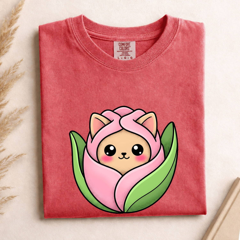 Cat Bouquet Shirt for Women – Whimsical Floral Illustrated Sprigs Kitty Graphic Tee