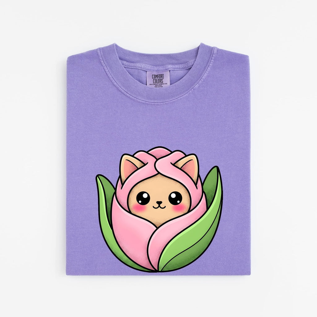 Cat Bouquet Shirt for Women – Whimsical Floral Illustrated Sprigs Kitty Graphic Tee