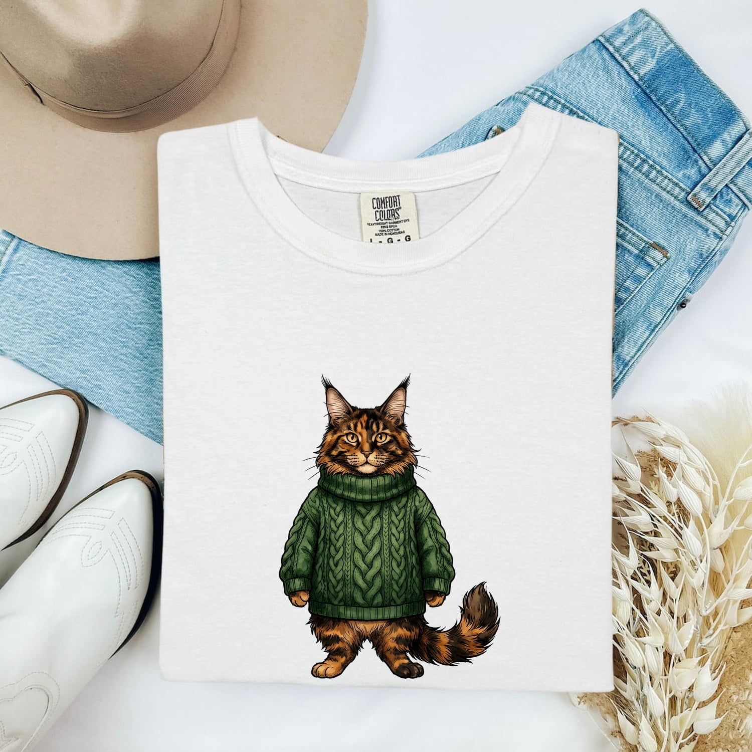 Maine Coon Shirt for Women – Retro Sketch Pullover Kitten Graphic Tee
