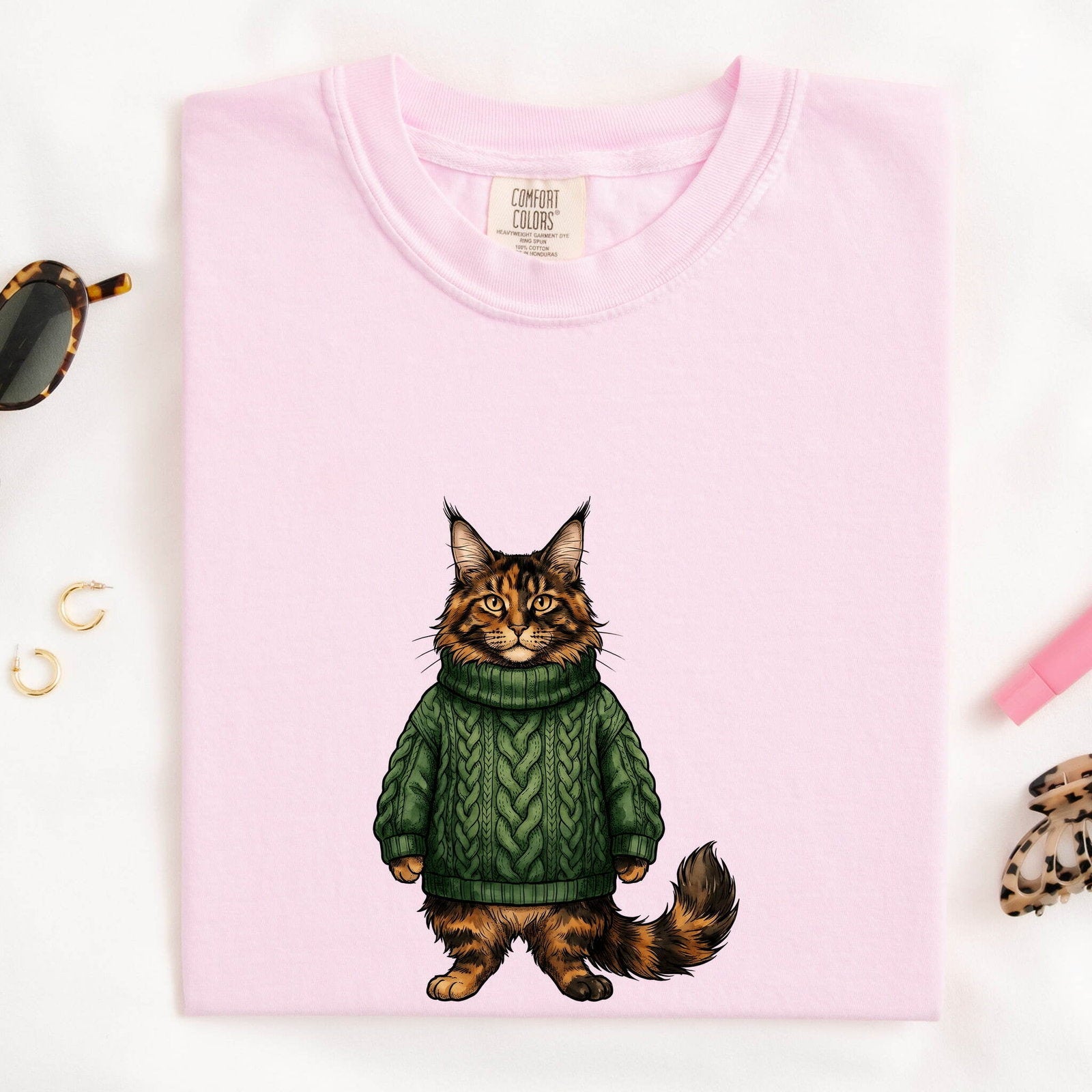 Maine Coon Shirt for Women – Retro Sketch Pullover Kitten Graphic Tee