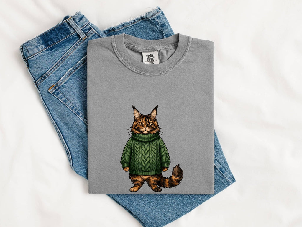 Maine Coon Shirt for Women – Retro Sketch Pullover Kitten Graphic Tee