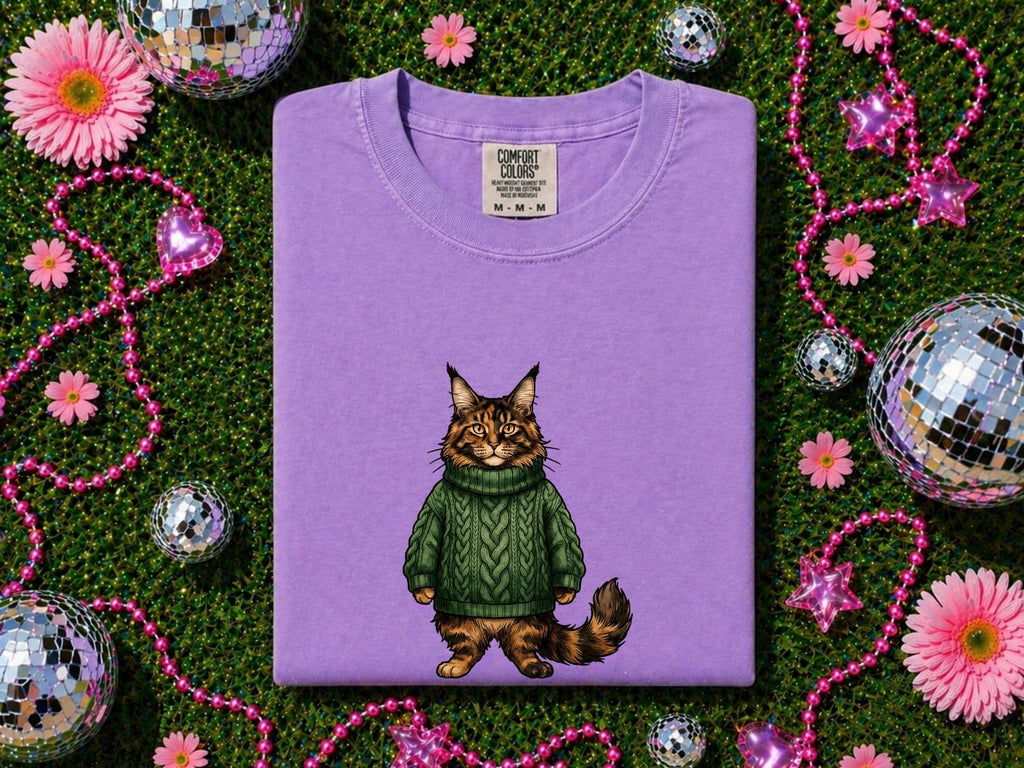 Maine Coon Shirt for Women – Retro Sketch Pullover Kitten Graphic Tee