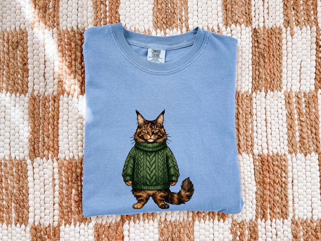 Maine Coon Shirt for Women – Retro Sketch Pullover Kitten Graphic Tee