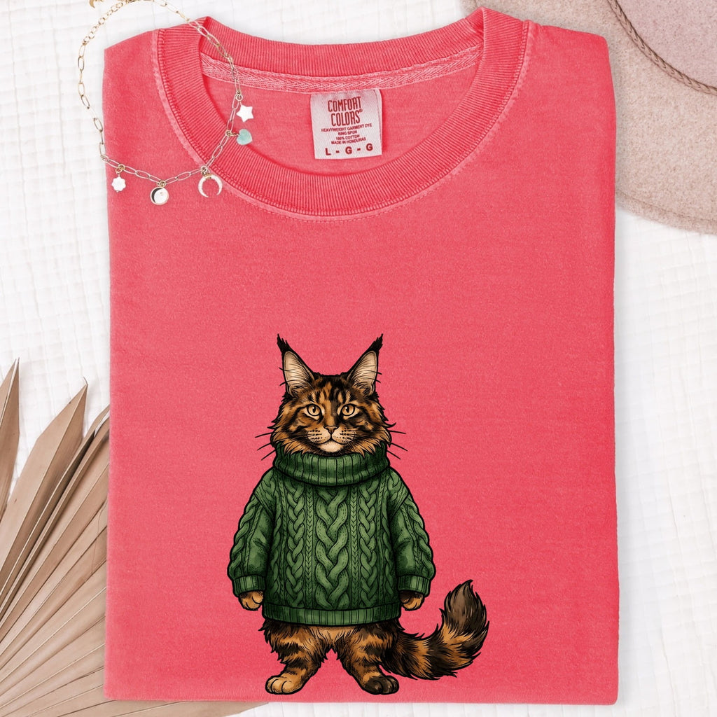 Maine Coon Shirt for Women – Retro Sketch Pullover Kitten Graphic Tee